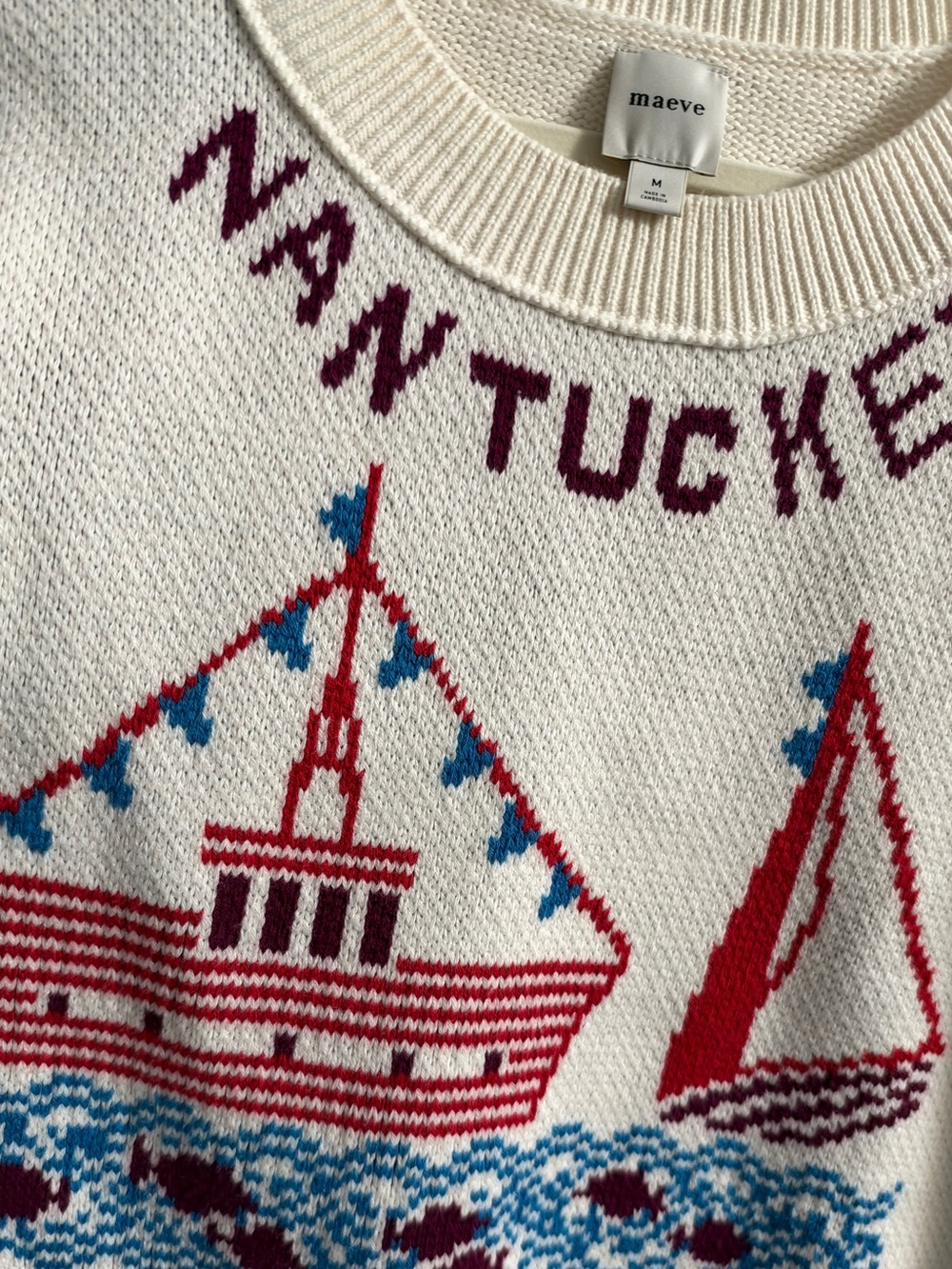 Maeve Anthropologie Nantucket Graphic Cable Knit Sweater M - Picture 4 of 6